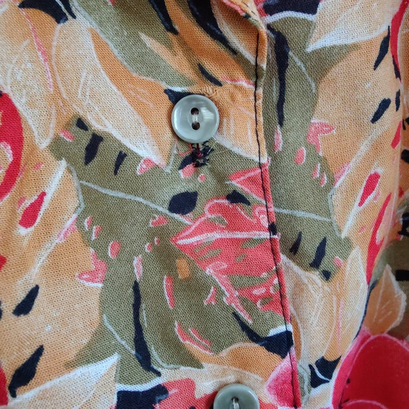 Vintage Floral Blouse / 80s / Red / Yellow & Green / Medium - Picture 3 of 5